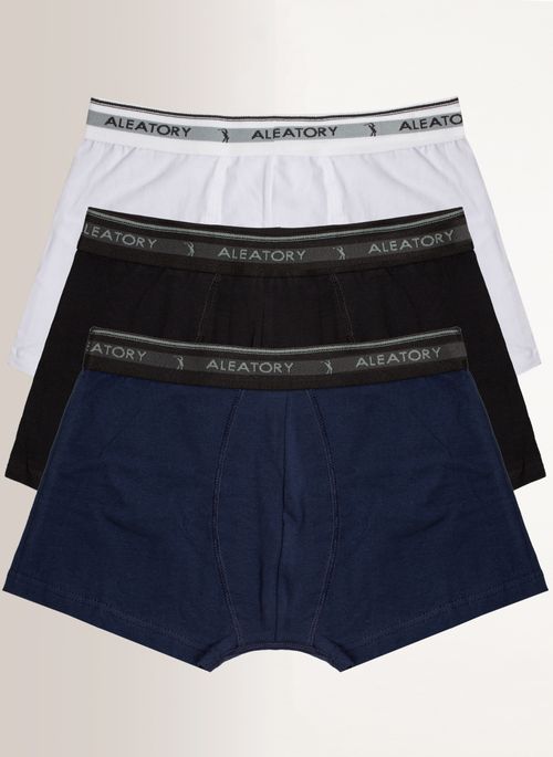 Cueca Aleatory Boxer Kit com 3 BCO/PTO/AZM