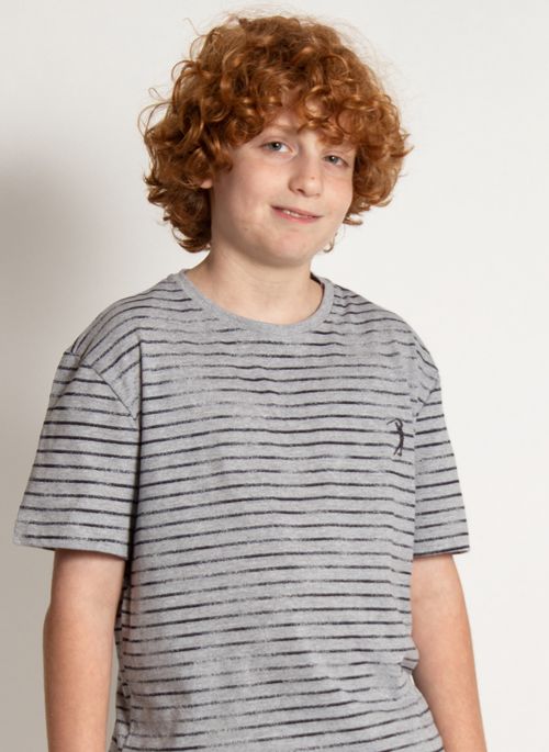Camiseta Aleatory Mini Print Kids Striped Cinza