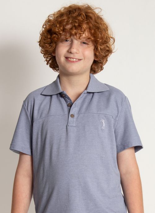Camisa Polo Aleatory Infantil Lisa Recortada Azul