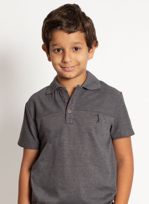 Camisa Polo Aleatory Infantil Lisa Recortada Chumbo