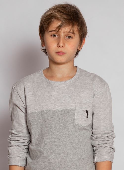Camiseta Aleatory KIDS Manga Longa Recortada Cinza