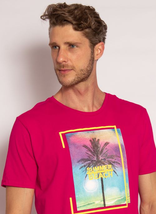 Camiseta Aleatory Estampada Summer Beach Pink