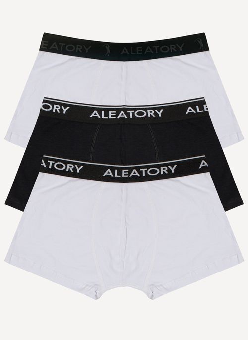 Cueca Aleatory Boxer Kit 3 peças Branco/Preto