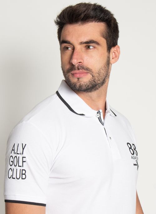 Camisa Polo Aleatory Lisa Brasão Piquet Origins Branca