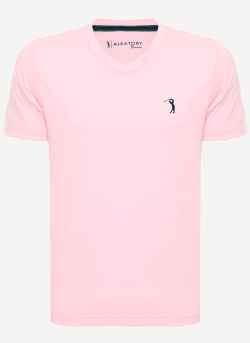 Camiseta Aleatory Gola V Básica Rosa