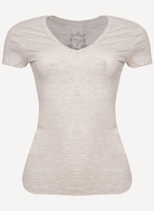 Camiseta Feminina Aleatory Gola V Lisa Force Cinza Claro