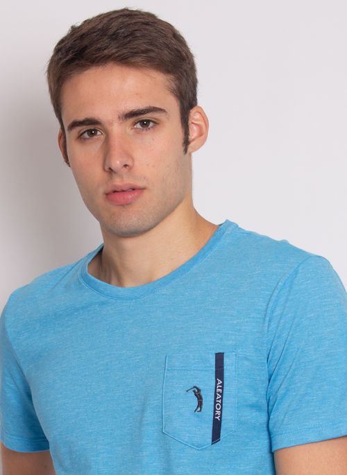 Camiseta Aleatory Mescla Wave com Bolso Azul Claro