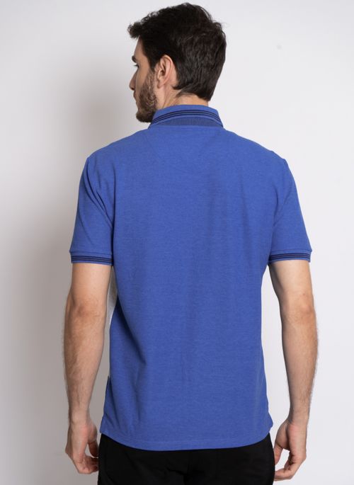 Camisa Polo Aleatory Listrada Piquet Recortada Azul