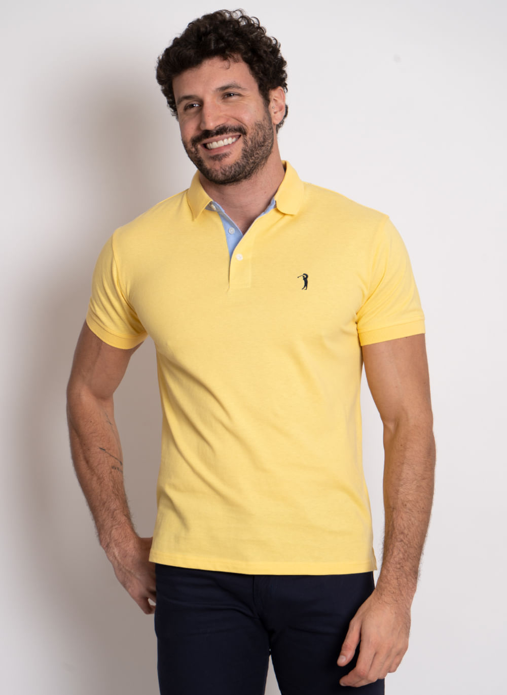 Camisa-Polo-Amarela-Lisa-Aleatory-Amarelo-Escuro-P