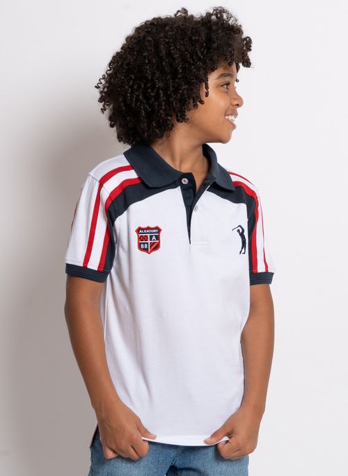 Camisa Polo Aleatory Patch Infantil Confidence Branca