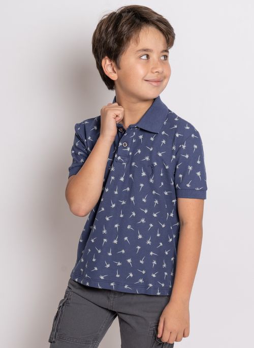 Camisa Polo Aleatory Infantil Piquet Mini Print Royalty