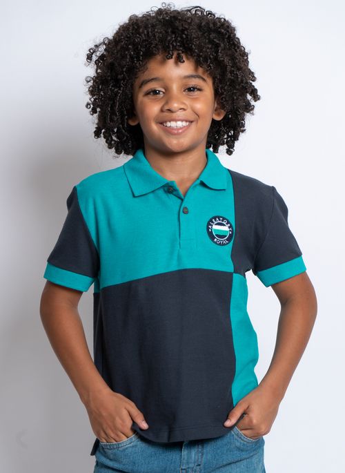 Camisa Polo Aleatory Kids Piquet Recortada Turquesa