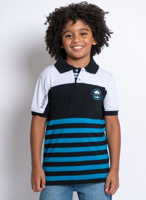Camisa Polo Aleatory Kids Patch Golf Preta