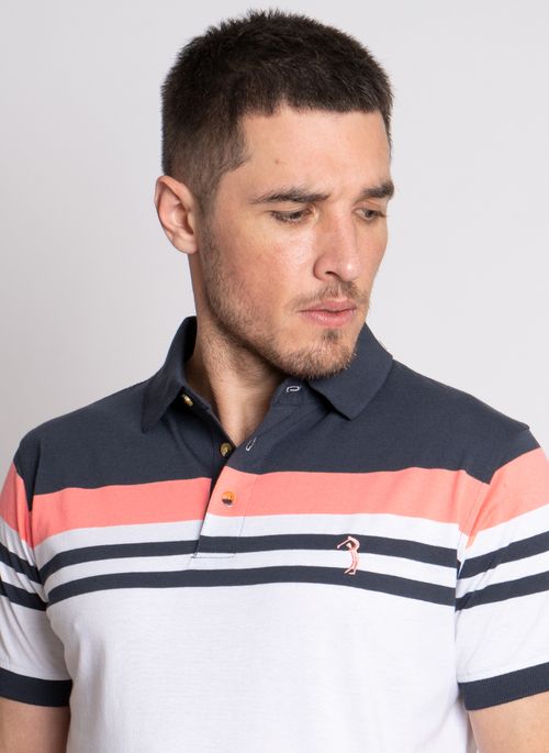 Camisa Polo Aleatory Listrada Clos Branca