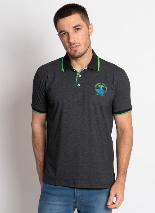 Camisa Polo Aleatory Tropical Paradise Preta