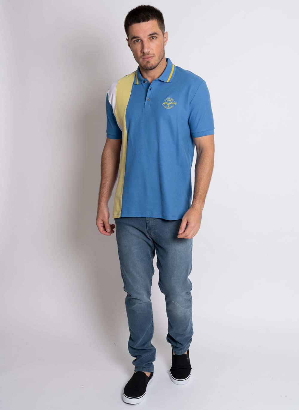 Camisa-Polo-Aleatory-Piquet-Recortada-Vell-Azul-Azul-P