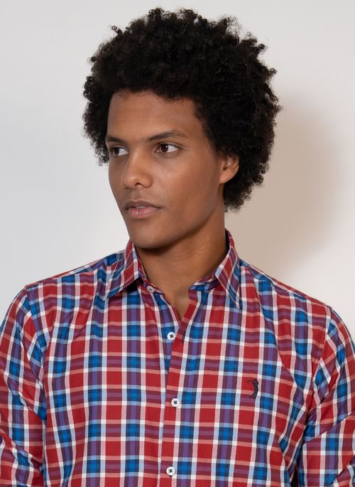 Camisa Aleatory Xadrez Manga Longa Red
