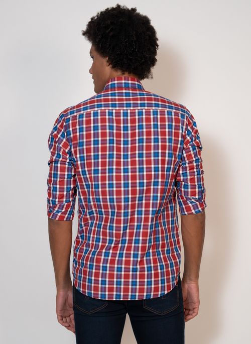 Camisa Aleatory Xadrez Manga Longa Red