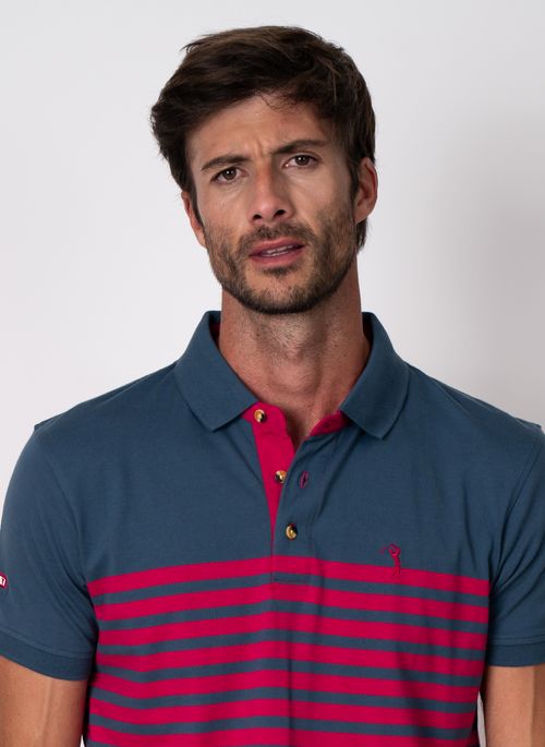 Camisa Polo Aleatory Listrada Force Marinho
