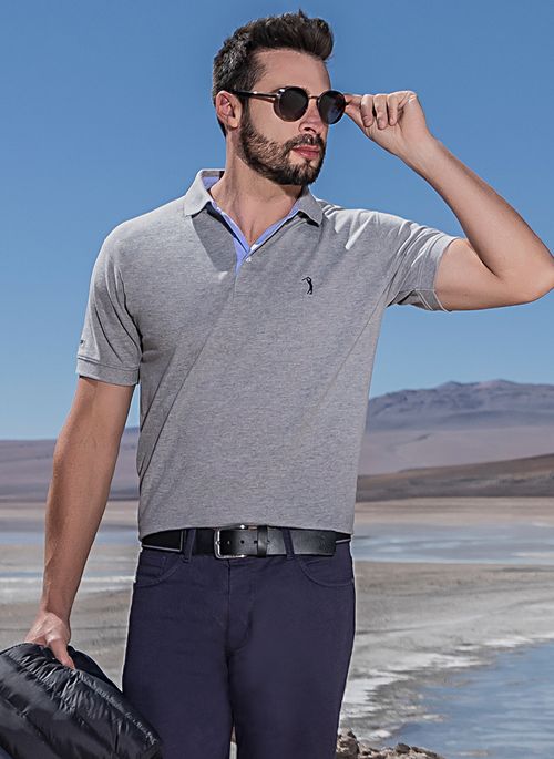 Camisa Polo Aleatory Lisa Mescla Cinza