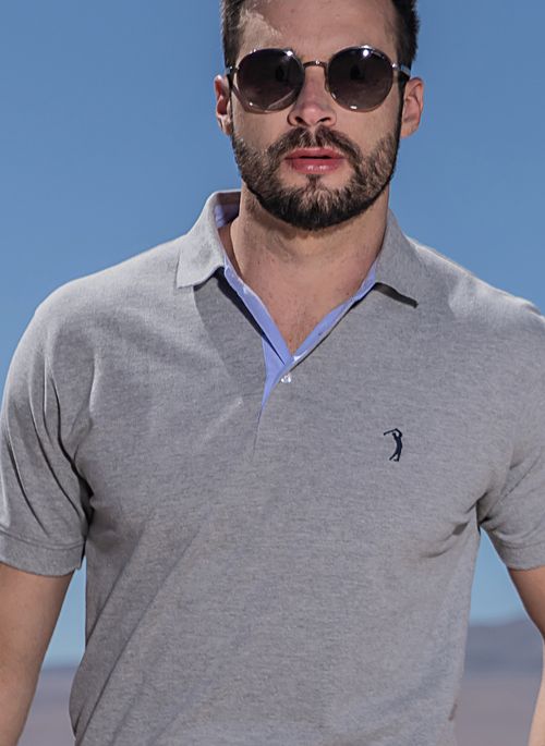 Camisa Polo Aleatory Lisa Mescla Cinza