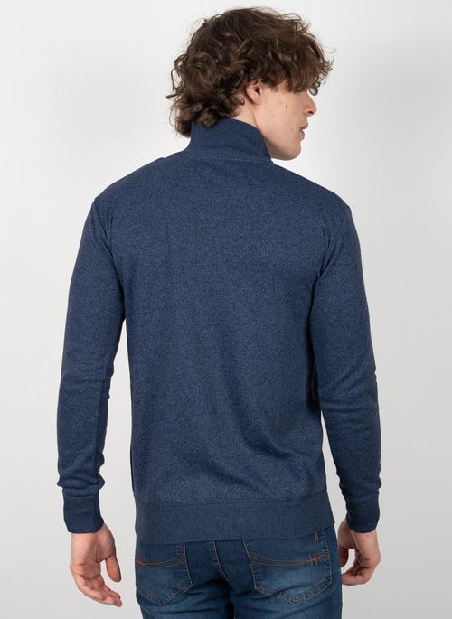 Suéter Aleatory Meio Zíper Listrado Azul Jeans