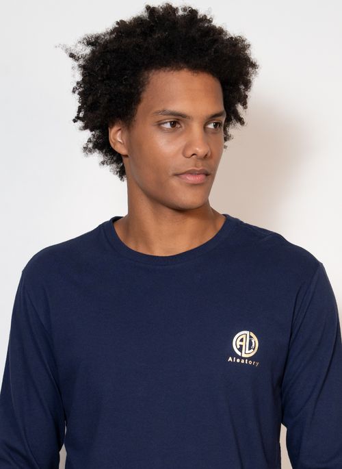 Camiseta Estampada Aleatory ML Silver & Gold Marinho