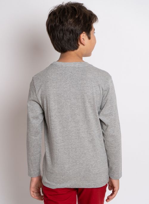 Camiseta Aleatory Infantil Lisa Manga Longa Freedom Mescla Cinza