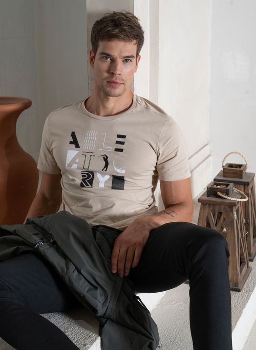 Camiseta Estampada Aleatory Symbol Bege