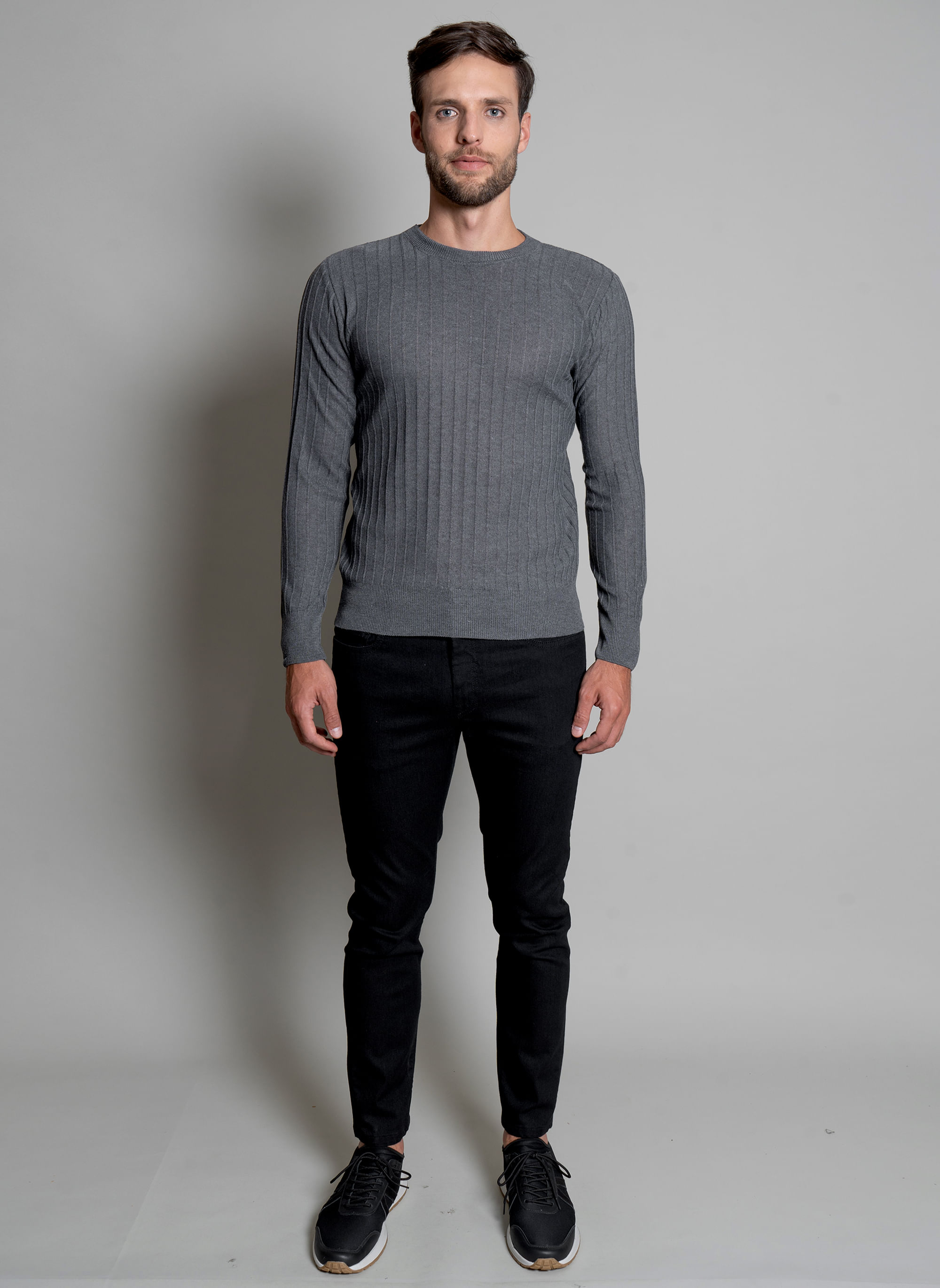 Sueter-Signature-Canelado-ML-Cinza-Cinza-M