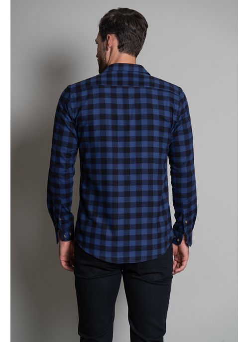 Camisa Signature 2 Bolso Xadrez Flanela Manga Longa Azul