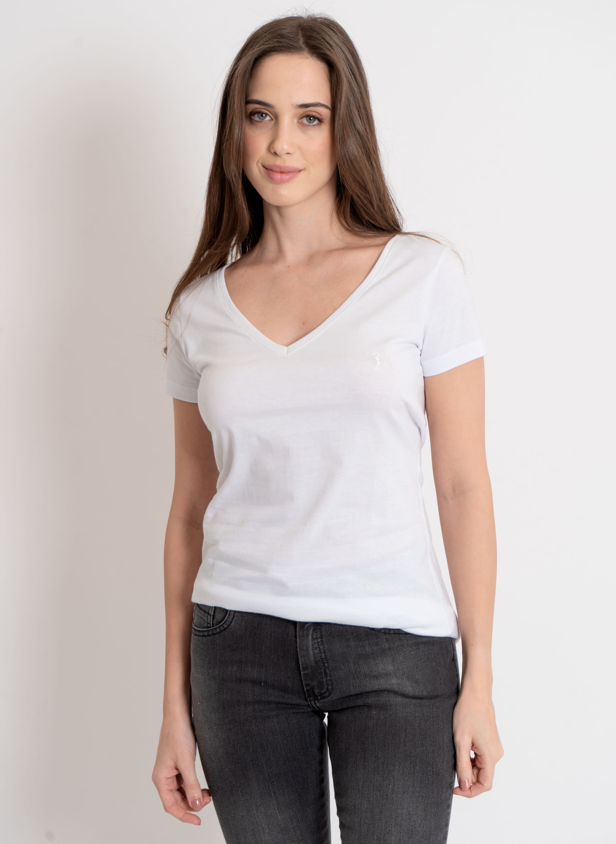 Camiseta-Feminina-Aleatory-Gola-V-Lisa-Force-Branca-Branco-P