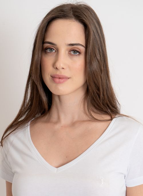 Camiseta Feminina Aleatory Gola V Lisa Force Branca