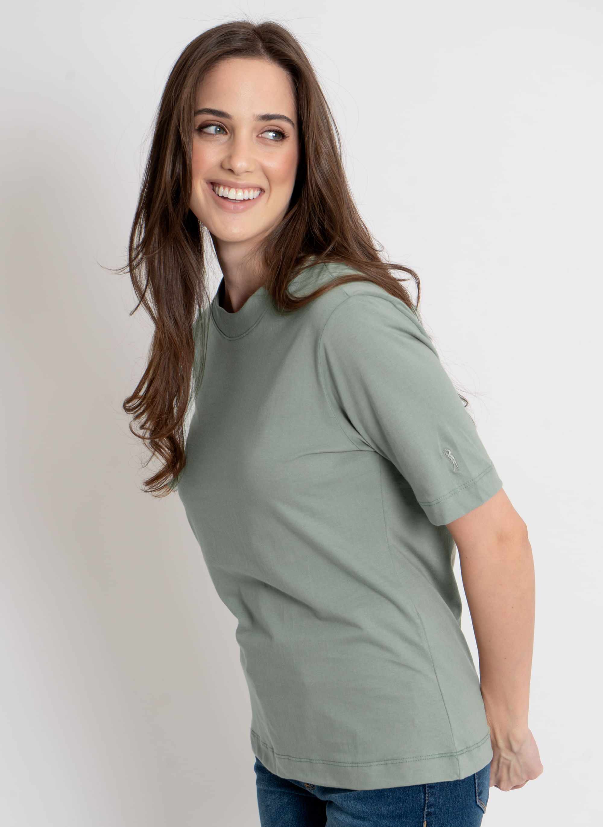 Camiseta-Feminina-Aleatory-Lisa-Gola-Alta-Verde-Verde-P