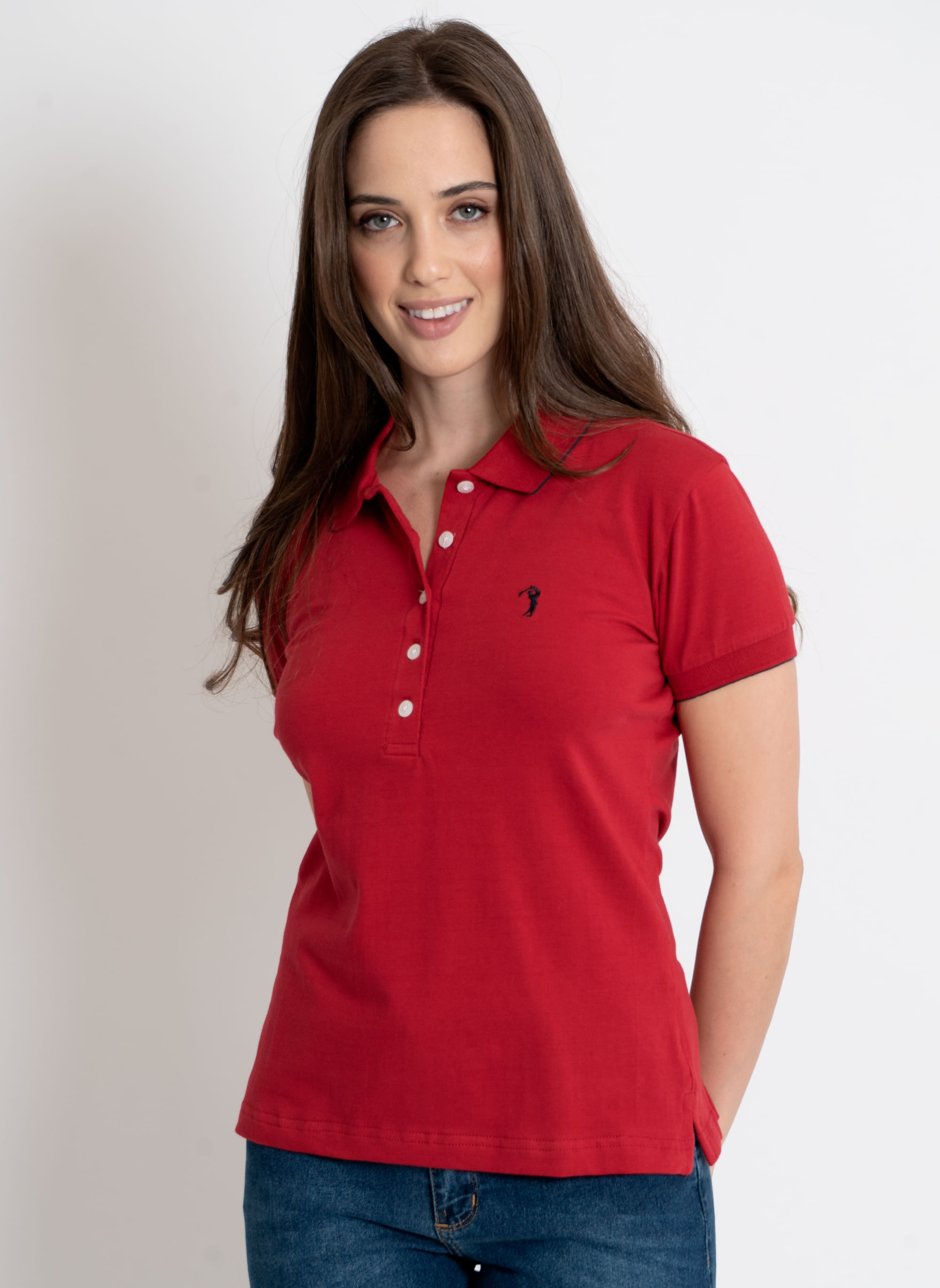 Camisa-Polo-Feminina-Aleatory-Lycra-Vermelha-Vermelho-P