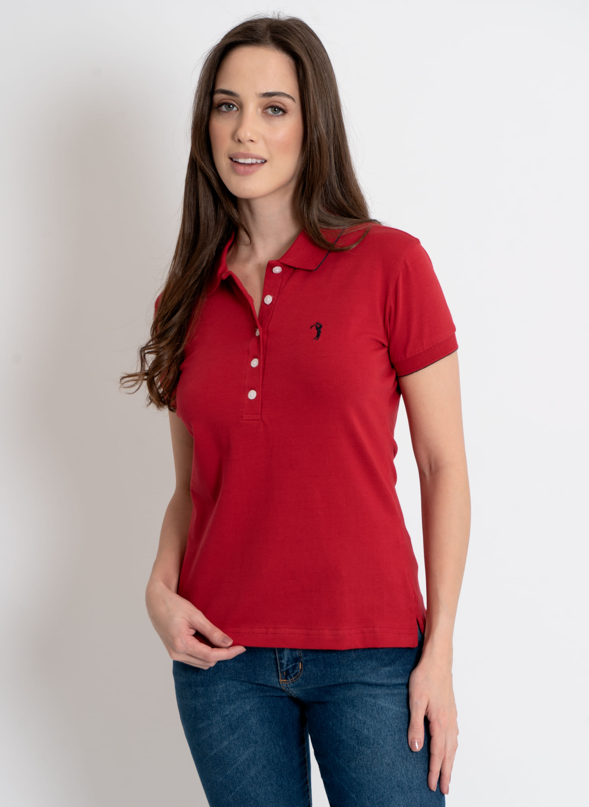 Camisa-Polo-Feminina-Aleatory-Lycra-Vermelha-Vermelho-P