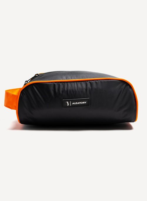 Necessaire Aleatory Preta Friso Laranja