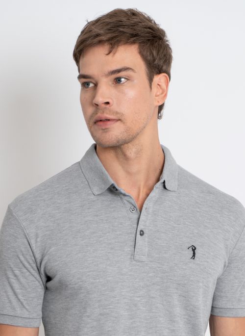 Camisa Polo Aleatory Lisa Algodão Pima Mescla Cinza