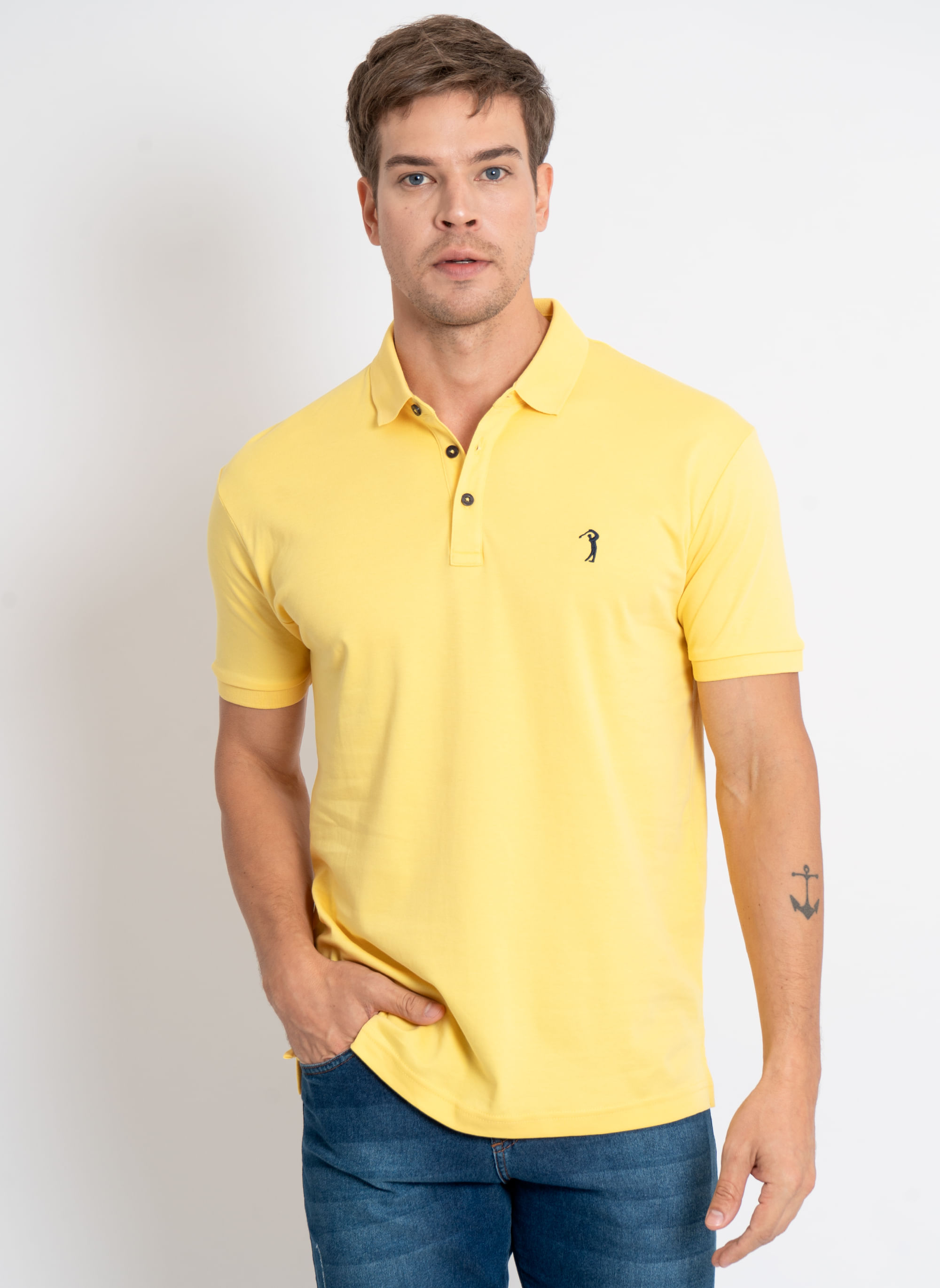 Camisa-Polo-Aleatory-Lisa-Algodao-Pima-Amarela-Amarelo-P