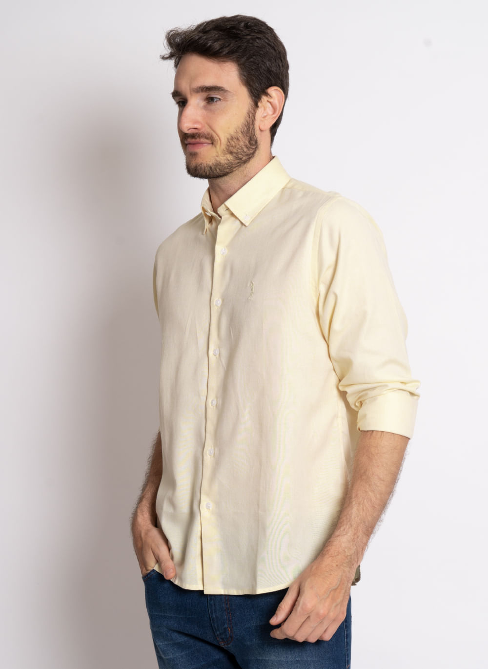 Camisa-Aleatory-Oxfordine-Manga-Longa-Amarela-Amarelo-P