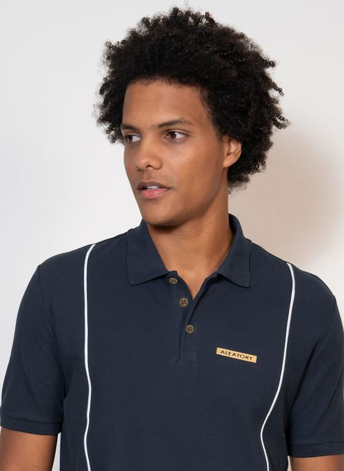 Camisa Polo Aleatory Piquet Recortada Golden Marinho