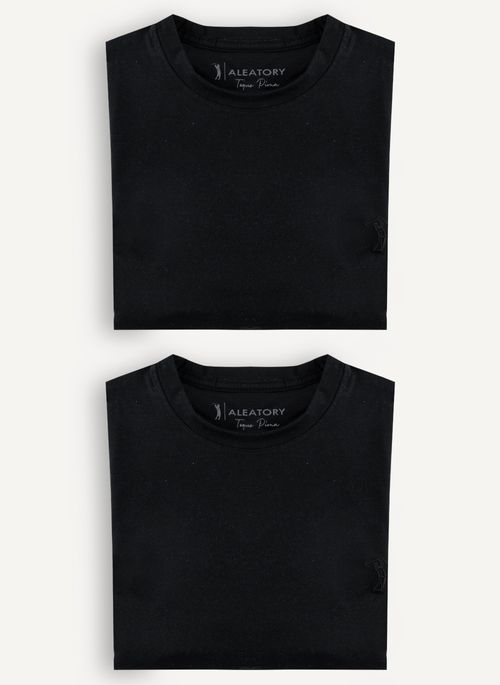 Camiseta Preta Lisa Aleatory Pima Kit com 2