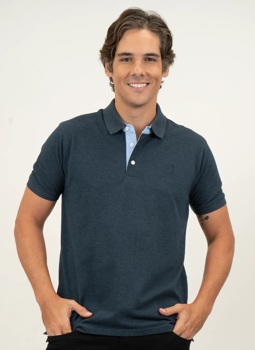 Camisa-Polo-Aleatory-Lisa-Mescla-Azul-Marinho-Azul-Marinho-P