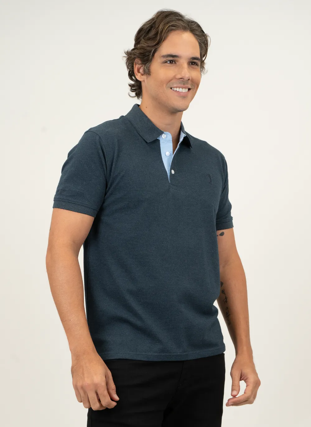 Camisa-Polo-Aleatory-Lisa-Mescla-Azul-Marinho-Azul-Marinho-P