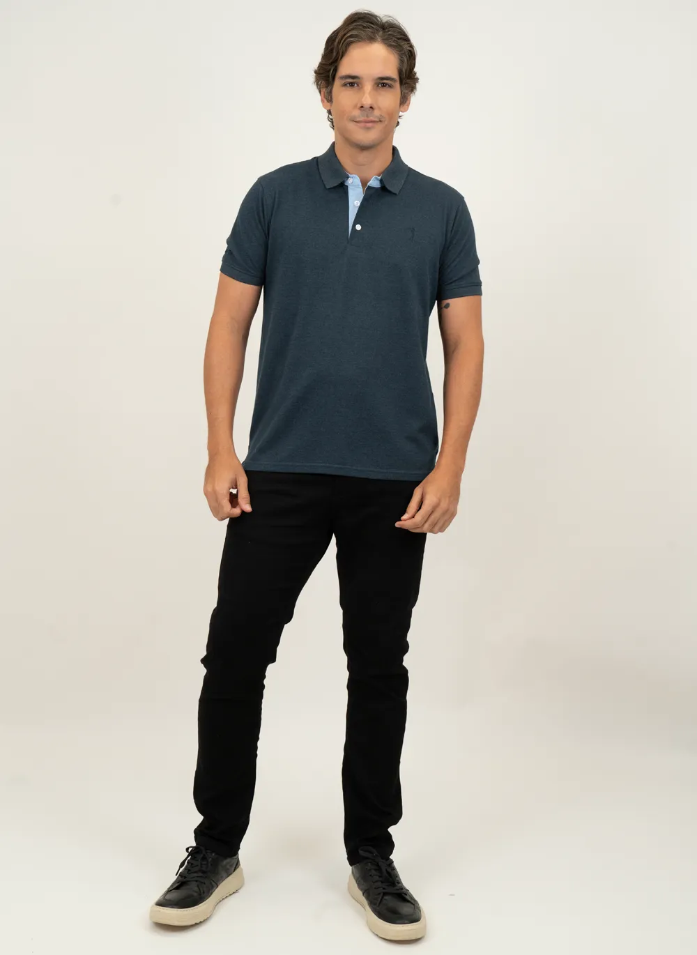 Camisa-Polo-Aleatory-Lisa-Mescla-Azul-Marinho-Azul-Marinho-P