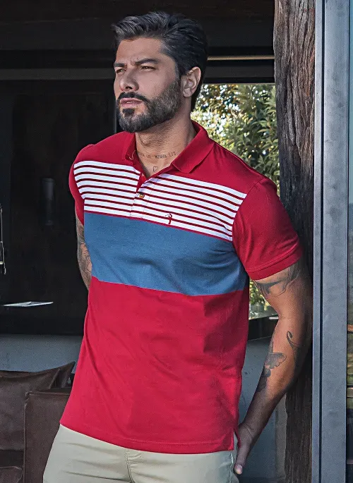 Camisa Polo Aleatory Listrada Prestige Vermelha