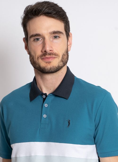 Camisa Polo Aleatory Recortada Piquet Fast Azul