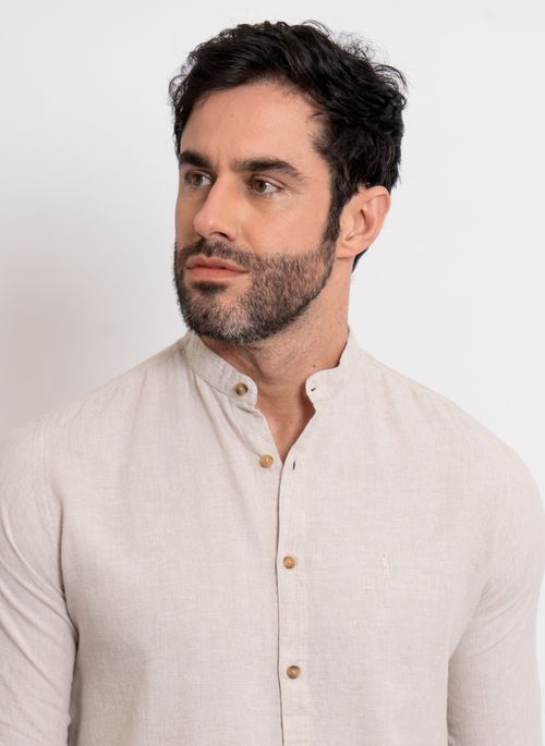 Camisa Linho Gola Padre Aleatory ML Stone