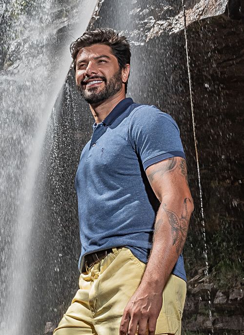 Camisa Polo Aleatory Dots Marinho
