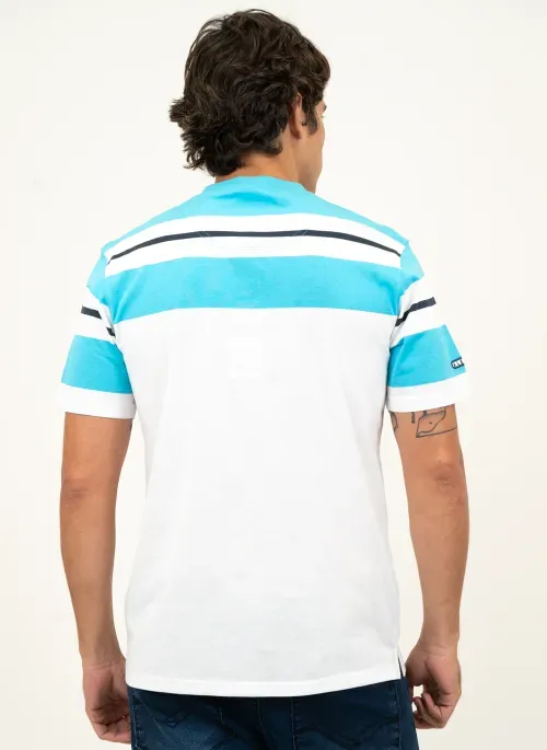 Camiseta Masculina Aleatory Listrada Mullen Azul Claro
